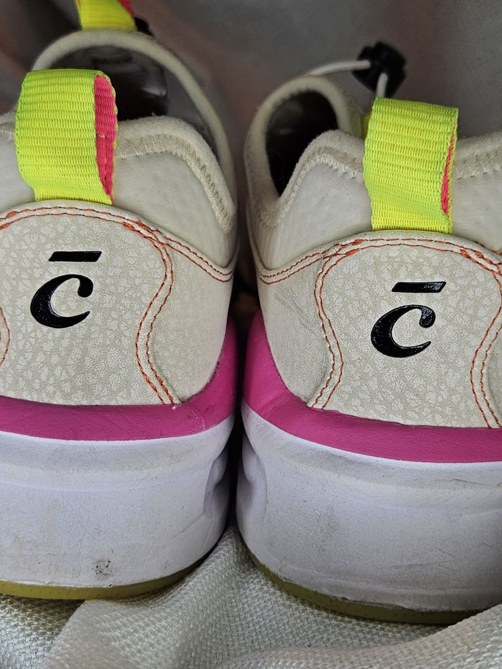 Clove’s Cream Athletic Sneakers with Pink and Neon Yellow Accents Size 7.5W - Picture 3 of 5